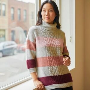 By & By Women's Pullover Striped Knit Grey/Pink Turtleneck Long Sweater XXL NWT